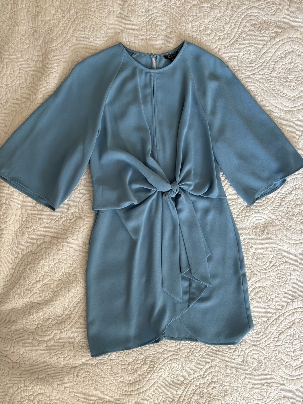 Topshop Dusty Blue Tie-Front Mini Dress